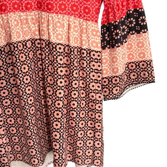Derek Lam 10 Crosby Geo Ruffle Balloon Sleeve Dress 2 Pink Black Boho Western - Picture 7 of 8
